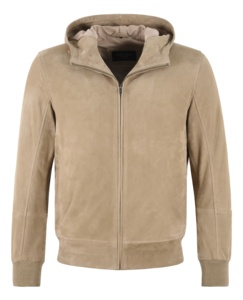 Custom 100% Genuine Beige Goat <b>Suede</b> Leather <b>Men</b>’s Hooded <b>Jacket</b> Hooded Style YKK Zipper Private Label OEM/ODM Winter Casual - Product Image 2