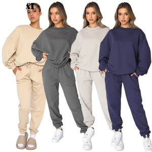 PASUXI femmes printemps mode décontracté sport deux pièces ensemble respirant pull à capuche survêtement pantalon-couleur unie pour les saisons d'automne - Product Image 1