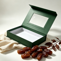 Boîte cadeau magnétique à couvercle rabattable personnalisée, emballage de dattes arabes, boîte cadeau de luxe, boîte de présentation rigide avec fenêtre