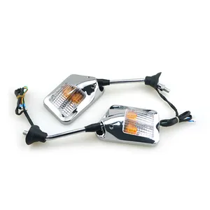 Espelho retrovisor lateral prata m8, espelho de vidro com indicador de seta, luzes de led para motocicletas