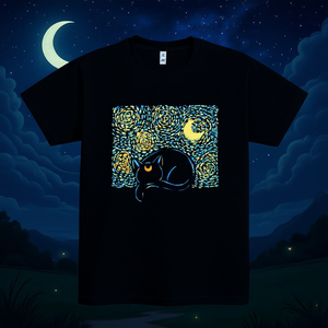 T-shirt Starry Sailor Cat noir à manches courtes, design artistique, vêtements unisexes - Product Image 3
