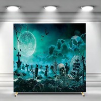 Housse de toile de fond carrée pour Halloween, motif Lune Pleine, Nuit Sinistre, Citrouille et Squelette, pour Cérémonies et Fêtes, Personnalisable