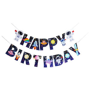 Bannière en papier sur le thème <span class=keywords><strong>de</strong></span> l'espace FUXIN Joyeux anniversaire Nouveau Joyeux anniversaire en anglais Drapeau à tirer pour la décoration <span class=keywords><strong>de</strong></span> fête d'anniversaire d'enfants - Product Image 5