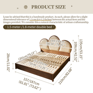 Cadre de <span class=keywords><strong>lit</strong></span> vintage en bois massif et rotin, <span class=keywords><strong>lit</strong></span> plateforme Queen/King style Mid-Century Modern avec tête de <span class=keywords><strong>lit</strong></span> tressée à la main, mobilier de chambre - Product Image 6