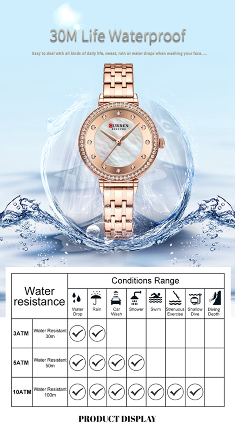 CURREN-montre à Quartz pour femme, Bracelet en diamant, étanche, en acier inoxydable