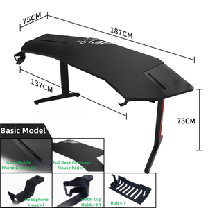 โต๊ะเล่นเกม RGB LED โต๊ะเล่นเกมคอมพิวเตอร์ตั้งโต๊ะคาร์บอนไฟเบอร์สีดำหรูหราขนาดใหญ่ออกแบบได้เอง - Product Image 4