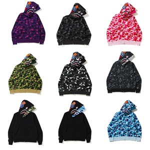 Sudadera con capucha de camuflaje de tiburón de moda para verano, para hombre, de ajuste holgado, talla grande, informal, con cremallera, doble capucha, estilo hip-hop, pura - Product Image 1