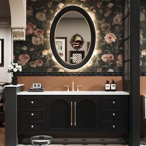 Mueble de baño retro francés con lavabo integrado de cerámica curvada en caliente y combinación de lavabo y mueble. - Product Image 6