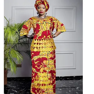 Robes africaines traditionnelles Ankara pour dames Top et jupe avec écharpe H & D Vêtements africains en coton élégants pour femmes Service OEM