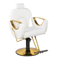 Fauteuil de Barbier Inclinable Blanc avec Base Ronde Dorée Rotative pour Salon de Coiffure Professionnel