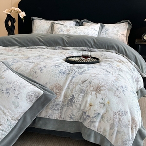 Elegante Juego <span class=keywords><strong>de</strong></span> <span class=keywords><strong>Cama</strong></span> <span class=keywords><strong>de</strong></span> Terciopelo Lácteo con Estampado Floral Pastel, Kit <span class=keywords><strong>de</strong></span> Funda Nórdica <span class=keywords><strong>de</strong></span> Vellón Coral Suave y Agradable para la Piel con Borde Ancho - Product Image 3