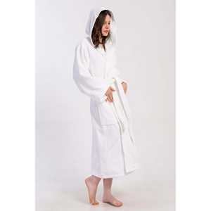 Albornoz con capucha de felpa blanca para mujer, manga larga, suave, para spa, largo completo, con cinturón y bolsillos - Product Image 5