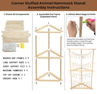 Étagère de rangement autoportante en bois à accès ouvert pour animaux en peluche, organisateur de jouets en forme de zoo, 4 niveaux, style bohème, avec hamac en macramé pour jouets