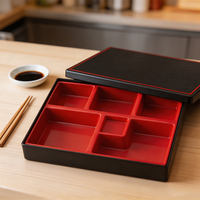 Boîte à bento réutilisable de style japonais, 5 compartiments, haute qualité, noir et rouge, étiquette personnalisée, livraison rapide dans le monde entier