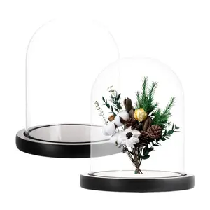 Roses In Glass Dome Preserved Flower Rose Wholesale Eternal Rose Preserved Flower In Glass Dome With Wood Base For Valentine Day