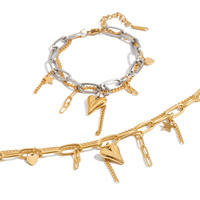 Bracelet en acier inoxydable bicolore plaqué or 18 carats breloque étoile coeur 3D couche empilable idée cadeau fille cool