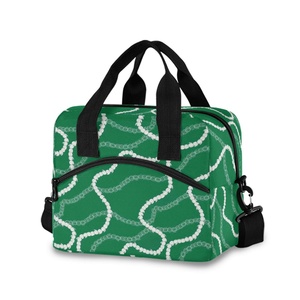 Sac isotherme réutilisable pour le déjeuner, motif couronne de fleurs hawaïennes vertes, sac fourre-tout de plage personnalisé, sac isotherme étanche avec sangles - Product Image 1