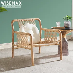 WISEMAX फर्नीचर क्लासिक प्रवेश शैली डिजाइन लकड़ी के प्राकृतिक रंग विकर सोफे होटल की लॉबी उद्यान रतन आराम कुर्सी