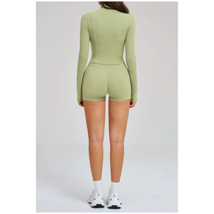 Dropshipping <b>Women</b> Yoga Activewear Set Stand Collar Full Zip <b>Jacket</b> Crossover Waist Butt Lift Leggings Gym Fitness Outfit - Product Image 5
