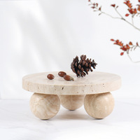 SAIDKOCC Nieuwe Chinese Stijl Natuurlijke Beige Travertijn Ronde Fruit Schaal Presentatieplateau Modern Geavanceerd Esthetisch Praktisch