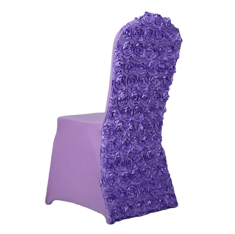 Venta al por mayor barato púrpura blanco Spandex silla cubierta roseta flor estiramiento silla cubierta para comedor banquete boda decoración