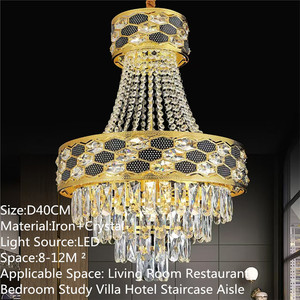 Lustre Moderne de Luxe en Cristal Doré, Cadre en Cristal Incrusté Nid d'Abeille, Décoration en Chaîne de Cristaux pour Salle de Réception, Salle à Manger, Hôtel - Product Image 6