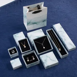 Stock Low MOQ Marbling Ring Necklace Earring Jewelry Set Packaging Box