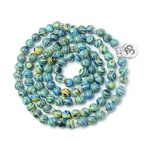Malachite Bracelet 108 8mm Yoga Bracelet Colorful Beads OM Symbol