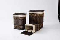 Panier à linge rectangulaire moderne en osier tressé à la main JY, écologique, avec couvercles, en saule naturel, avec doublure en tissu, multifonctionnel