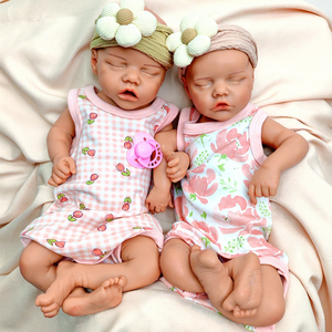Muñecas Gemelas <span class=keywords><strong>Reborn</strong></span> de Silicona Platino de 45cm/43cm, Adorables, Realistas, con Boca Abierta, Bebés Recién Nacidos Dormidos, Muñeca de Silicona Suave para Niñas - Product Image 1