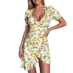 <span class=keywords><strong>Vestido</strong></span> Midi con Estampado Floral y Cuello en V para Mujer, Estilo Europeo y Americano, con Volantes Asimétricos en el Bajo, Dulce y Fresco, Nueva Colección <span class=keywords><strong>de</strong></span> Primavera - Product Image 5
