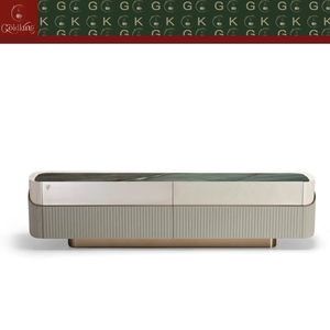 Consola de TV de Mármol Verde Veteado para Sala de Estar Moderna y Lujosa GOLDKING, Tela Fruncida Blanca de Alto Brillo, Personalizada Directamente de Fábrica - Product Image 5