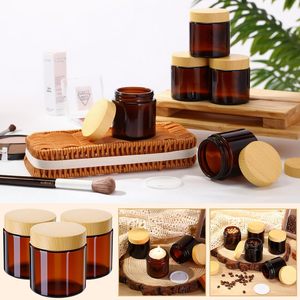 Natural Frosted Amber PET <b>Plastic</b> Body Butter Cosmetic Cream <b>Jar</b> with Bamboo Screw Top Lid and Silk Screen Printing - Product Image 5