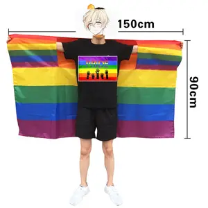 Individuell bedruckte Kapuze Homosexuell Stolz Regenbogen Flagge Umhang, Polyester Stolz Geist Körper Flagge Umhang