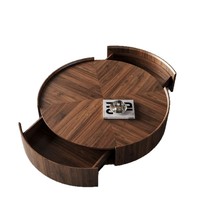 Ineinanderstellbares Couchtisch-Set Natürliches Walnussfurnier Fischgrätmuster Holz-Aufbewahrungstisch Großer Tisch Schwarzer Acrylrahmen MDF-Platte Nordisch Modern Wabi