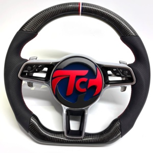 Volant en cuir pleine fleur et fibre de carbone pour <span class=keywords><strong>Porsche</strong></span> 911 Carrera <span class=keywords><strong>GT3</strong></span> <span class=keywords><strong>RS</strong></span> Cayenne, style course à fond plat - Product Image 5