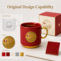 Mug en céramique souvenir de Toronto, Canada, avec badge métallique, design Tour CN et feuille d'érable, pour tasse à café en porcelaine, personnalisable OEM ODM, vente en gros