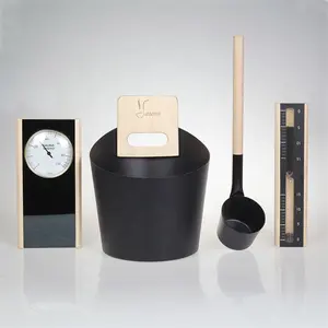 Home sauna rooms accessories set thermohygrometer, sauna sand timer, aluminium sauna bucket and ladle for sale