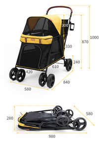 للبيع بالجملة عربات كلاب فاخرة 4 عجلات خفيفة الوزن قابلة للطي متينة قابلة للتعديل ظلال نوافذ شبكية عربة ذات سعة كبيرة - Product Image 6