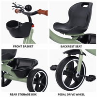 Tricycle pour enfants à 3 roues avec siège avec dossier, panier avant, boîte de rangement arrière et pédalier pour garçons, filles et enfants