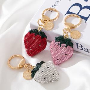 Cute Strawberry Metal Keychain Clay Rhinestone Bag Charm Korean Style Hanging Pendant Decorative Gift Accessory - Product Image 1