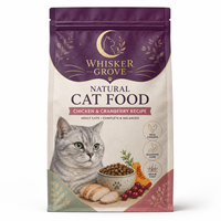 Sachet à fond plat violet personnalisé avec estampage à chaud doré, pochette zippée laminée de qualité alimentaire pour emballage de poulet, canneberges et nourriture pour chats
