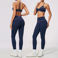Ensemble de sport color block tendance : Soutien-gorge dos en Y à bretelles spaghetti et leggings respirants rehausseurs de hanches – Tenue de yoga pour femme