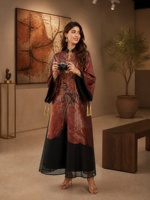 Robe longue maxi YSYL à manches fendues avec décorations de pompons contrastants, idéale pour les fêtes, les festivals, les mariages, vêtements islamiques, polyester jacquard, abaya