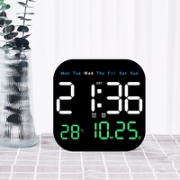 Jam Dinding LED Plastik Multifungsi Termometer Kalender Abadi Fase Bulan Desain Modern Sederhana Dua Fungsi Gantung/Dudukan