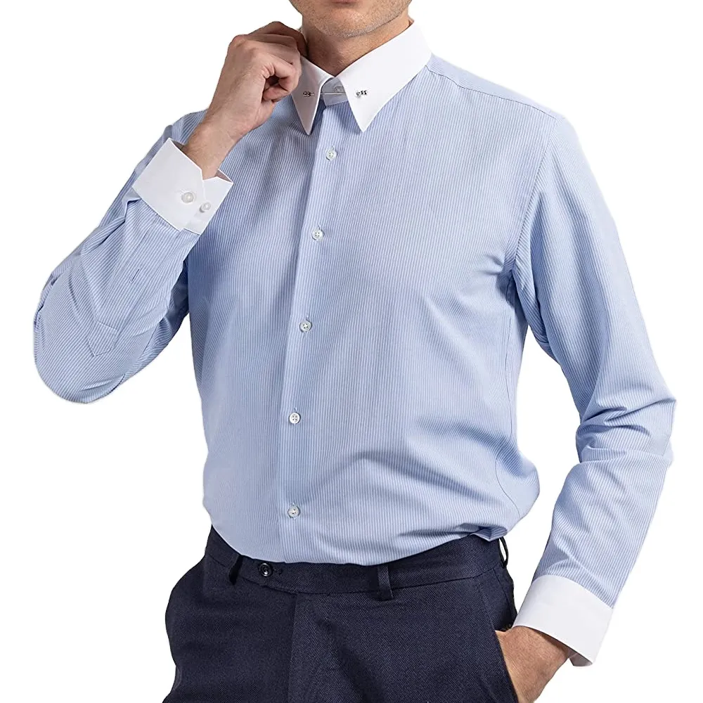 Pin cuello vestido camisa a cuadros de manga larga a cuadros estilo clásico sólido ocasión formal desgaste camisas de los hombres