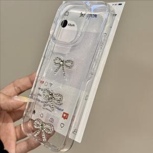 Funda de Teléfono Transparente de Lujo con Brillantina y Lazos de Diamantes de Imitación 3D para iPhone 17/16/15/14/13 Pro Max, Personalizable al por Mayor - Product Image 4
