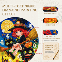 Kit de Peinture Diamant Créative 5D Holographique Sorcière sur Balai avec Diamants Ronds et de Formes Spéciales