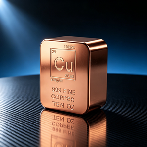 Lingote Cuadrado de Cobre Puro 999 de Diez Onzas con Grabado de la Tabla Periódica de los Elementos, para Coleccionismo de Metales, Inversión y Colección Premium - Product Image 1