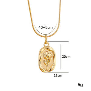 Vintage Rose Tulip Flower <strong>Coin</strong> Irregular Pendant Stainless Charm <strong>Necklace</strong> for Girls Women - Product Image 3